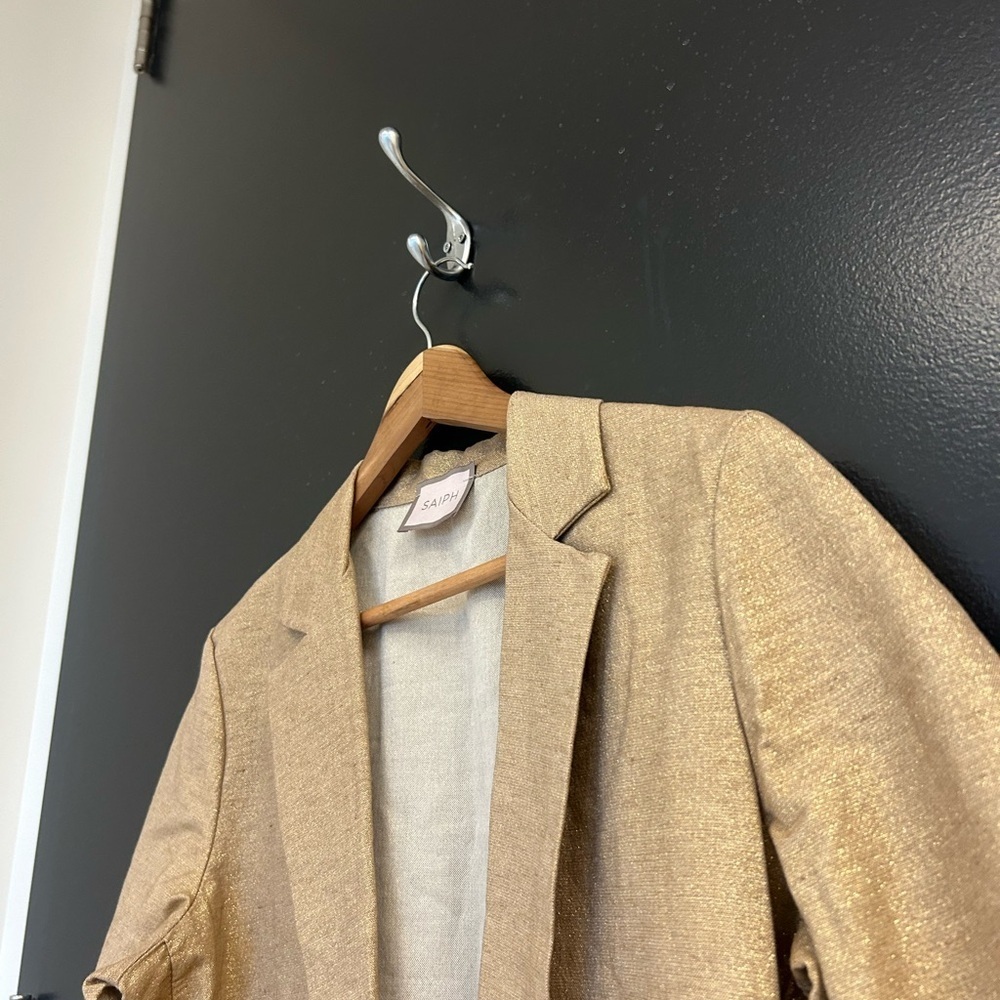 Saiph NWOT M Gold Relax Fit Blazer with Classic Lapel- ultra thin made in Italy - Picture 4 of 13